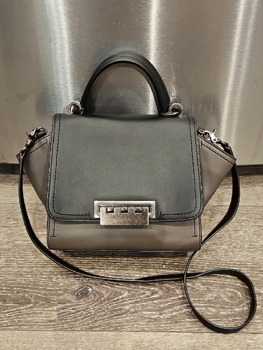 ZAC POSEN Eartha Colorblock Top Handle Bag in Black & Taupe Gray